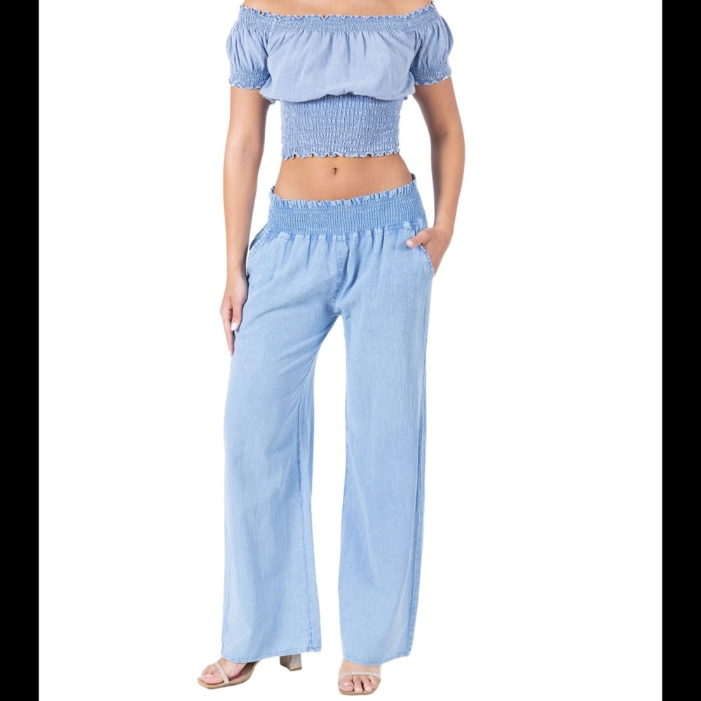 Blue Peruvian cotton wide leg pants